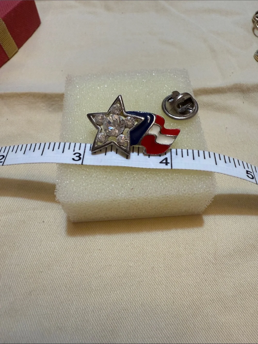 Crystal Star and Flag Enamel Brooch - Red, White & Blue